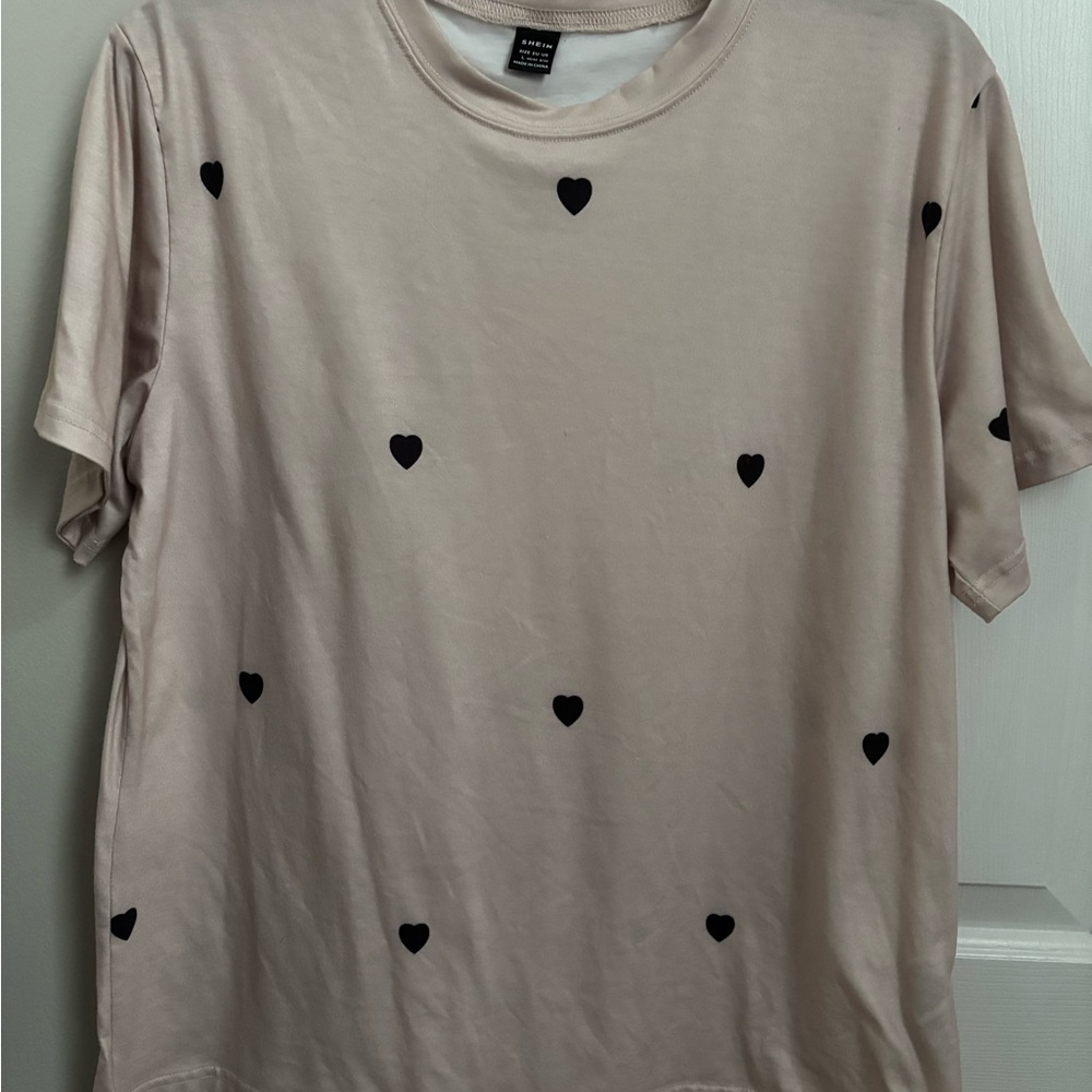 Heart Patterned Beige T-Shirt